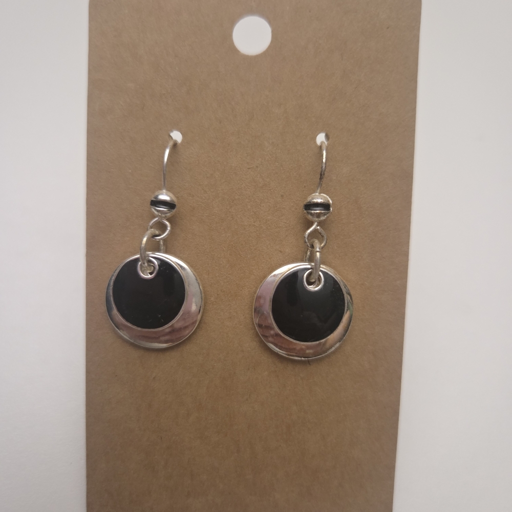 New! Elegant Silver and Black Dangle Earrings